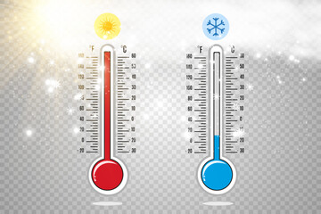 
Illustration of a thermometer for measuring climatic conditions. Thermometers for heat and cold.
