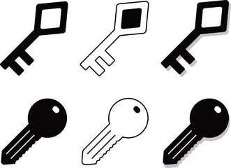 鍵のアイコン6種セット　モノトーン