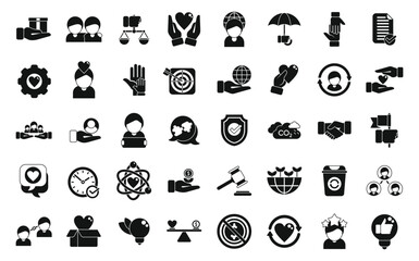 Social responsibility icons set simple vector. Friend care. Service people