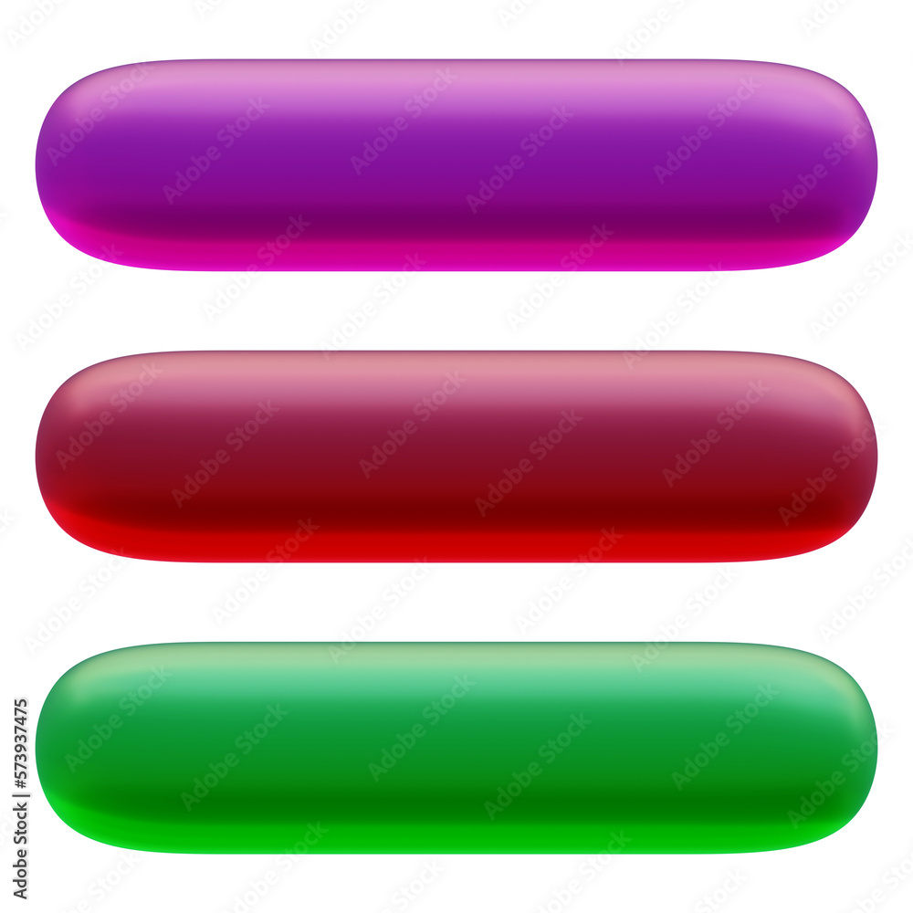 Poster set of round rectangle shape buttons in 3d render