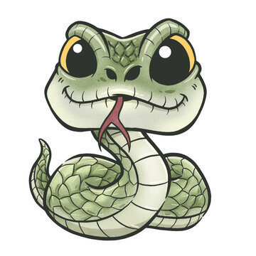 Vector Illustration of Cartoon Green Snake