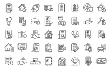 Fototapeta na wymiar Collateral icons set outline vector. Credit property. Loan tax
