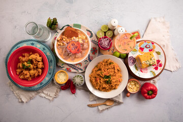 Sea food ceviche Assorted food plates Peru traditional comfort food buffet table