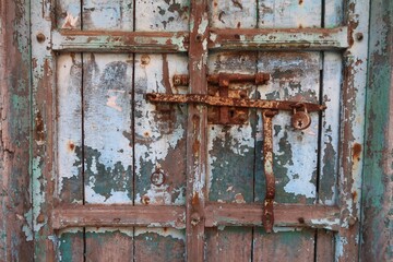 vintage rusted lock in old door