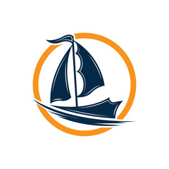 Sailboat boat on sea ocean wave with logo design
