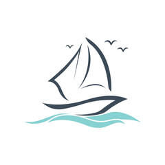 Sailboat boat on sea ocean wave with logo design