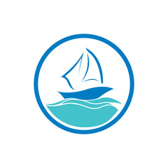 Naklejka premium Sailboat boat on sea ocean wave with logo design