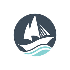 Sailboat boat on sea ocean wave with logo design