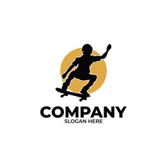 Skateboard player logo design template