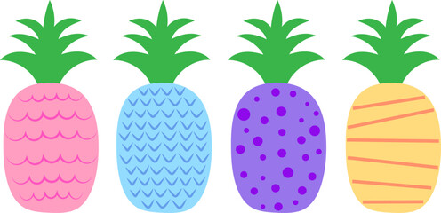 Pineapples multicolored abstract vector illustration