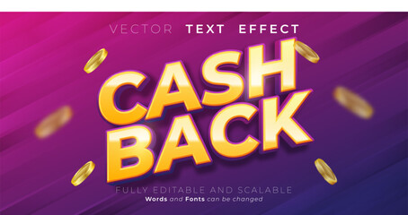 Editable text effect cashback three dimension font style