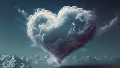 a heart shaped cloud floating in the sky above a body of water.  generative ai