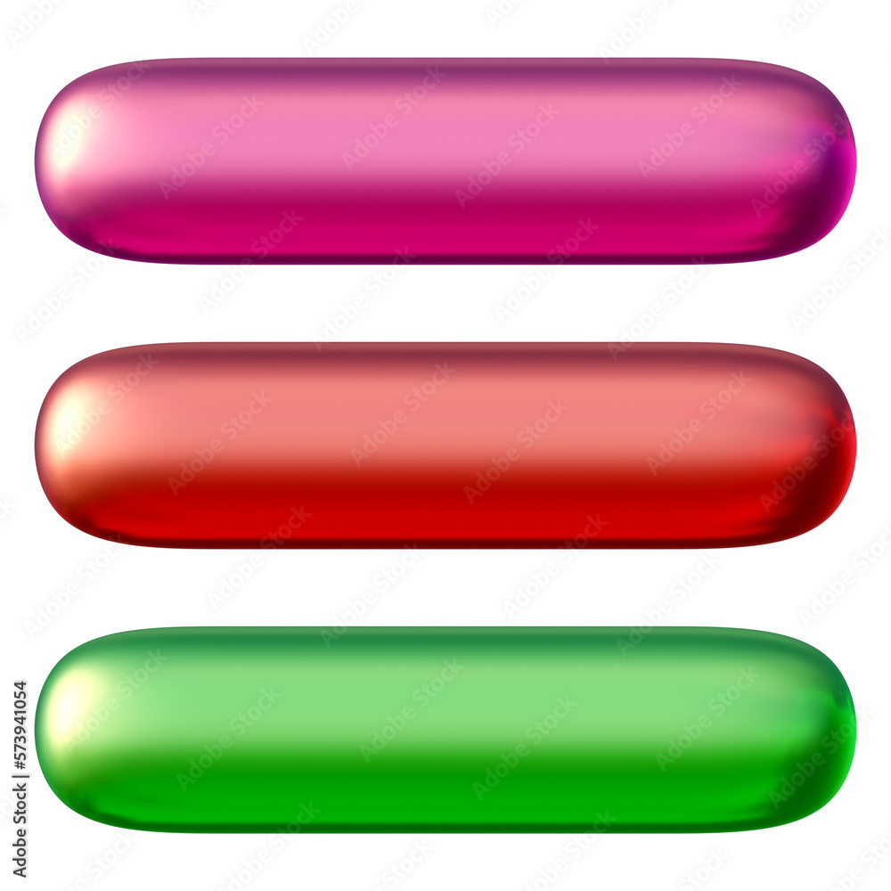 Poster set of round rectangle shape buttons in 3d render
