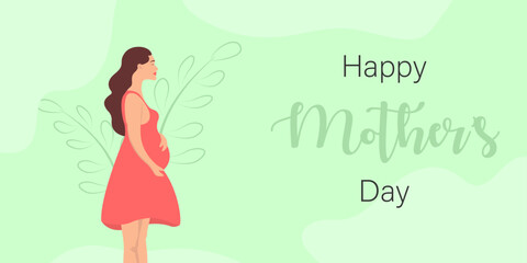 Happy Mother's day banner with pregnant woman.Postcard, poster, for congratulations to your beloved grandmothers, beautiful mothers who gave you life. Vector graphic illustration.