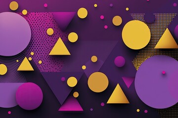 Geometric purple background with circles and triangles, retro style. Generative AI