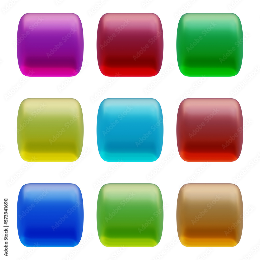Poster set of round square shape buttons in 3d render