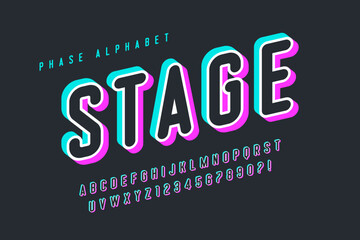 Glitched display alphabet design, typeface, letters and numbers, typography.