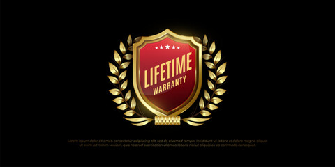 Vector badge with lifetime warranty on luxury illustration character