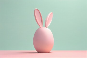 Fototapeta premium Creative easter egg with rabbit ears on pastel pink background. Minimal concept. 3d rendering. Generative AI