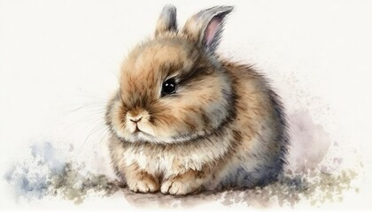  a watercolor painting of a rabbit sitting on the ground.  generative ai