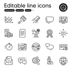 Set of Education outline icons. Contains icons as Analytics graph, Help and Chemistry lab elements. Approved mail, Targeting, Credit card web signs. Phone payment, Winner ribbon. Vector
