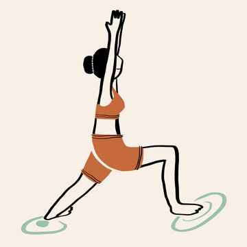 Vector design of female performing Crescent Lunge yoga asana