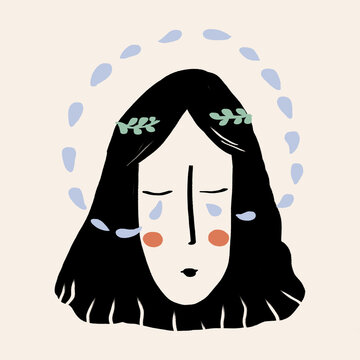 Vector image of woman head with tears