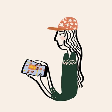 Vector illustration of woman with smartphone