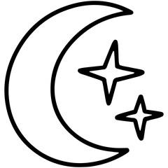 Magic moon with stars linear vector icon in doodle style
