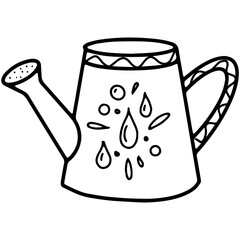 Watering can icon in a linear doodle sketch style