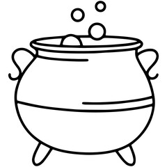 Pot with potion and bubbles simple vector linear black icon