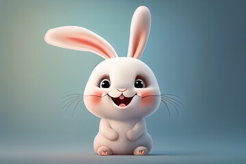 Fototapeta na wymiar Cute smiling rabbit cartoon character on pastel background. Generative AI