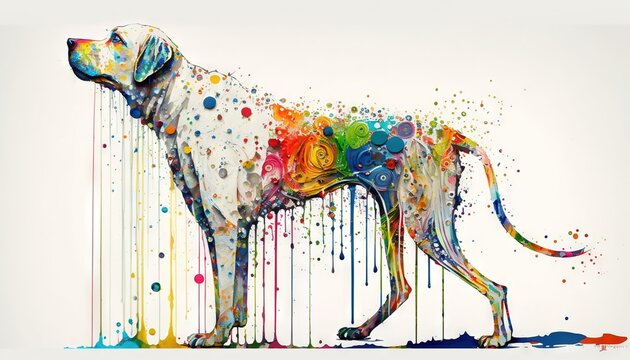  a dog with a lot of paint splatches on it.  generative ai