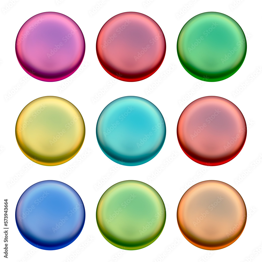 Poster set of round shape buttons in 3d render