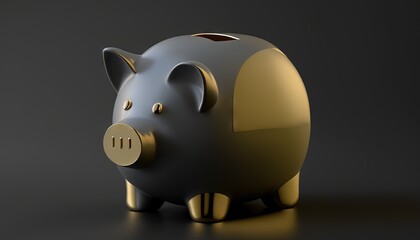  a black and gold piggy bank sitting on a table.  generative ai