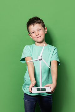 Smiling kid with windmill mockup