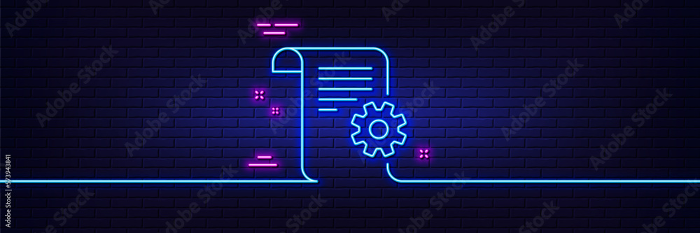 Poster neon light glow effect. technical documentation line icon. instruction sign. 3d line neon glow icon.