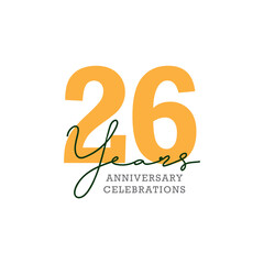26 years anniversary. Anniversary template design concept with golden number , design for event, invitation card, greeting card, banner, poster, flyer, book cover and print. Vector Eps10