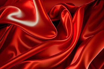 Obraz premium Red silk satin fabric. Generative AI