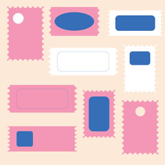 Postage stamp template with retro color background. message concept, indentation, carton, stationery, post stamp, background, post office. Eps 10
