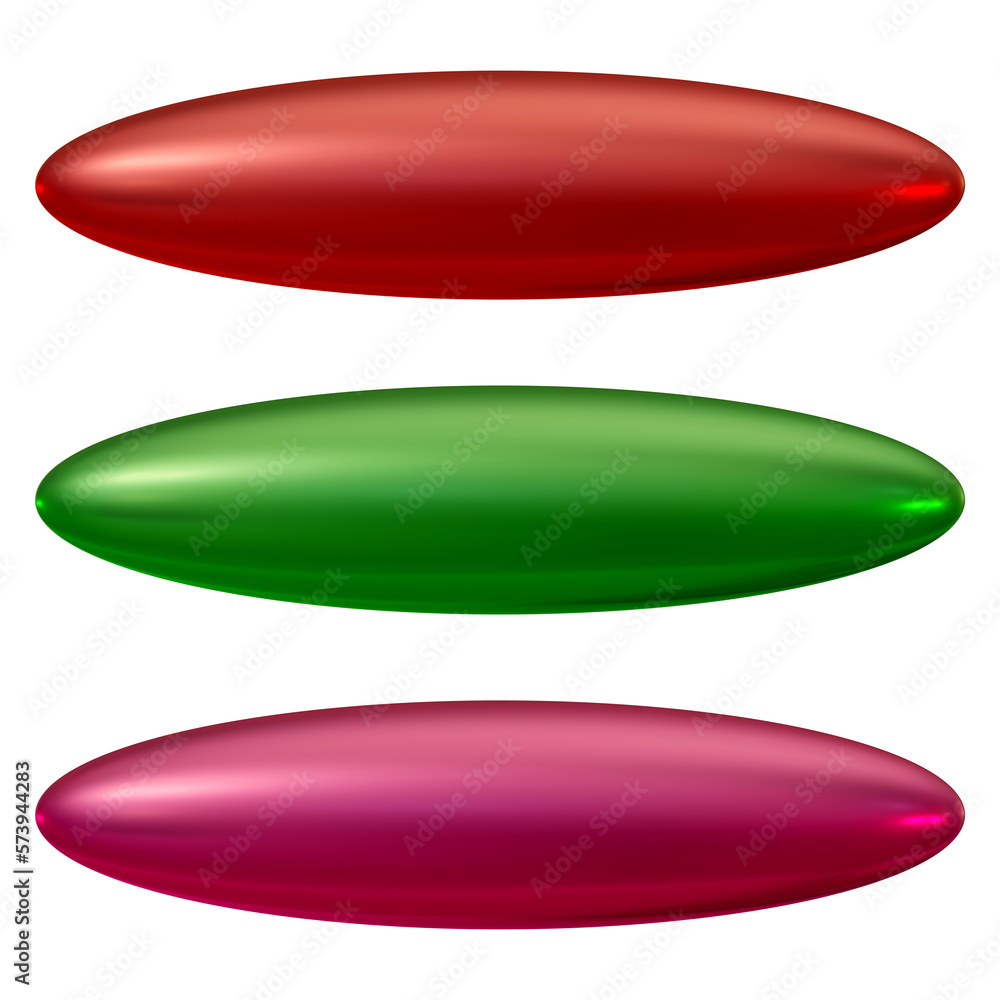 Poster set of oval shape buttons in 3d render
