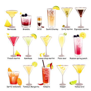 A set of classic official cocktails "New Era Drinks". Vector illustration.