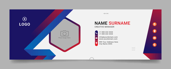 Professional Business email signature with an author photo place modern and stylish layout with gradient shape design