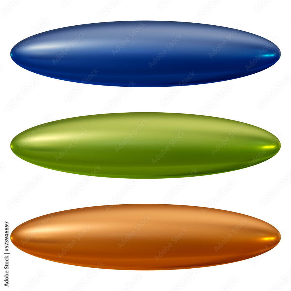 Poster set of oval shape buttons in 3d render