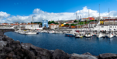 Fototapeta na wymiar Boats in the harbour of Angra do Heroismo, Terceira Island, Azores