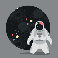 Astronaut in abstract space on circle dark background
