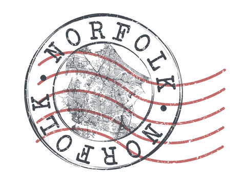 Norfolk, VA, USA Stamp Map Postal. Silhouette Seal Roads and Streets. Passport Round Design. Vector Icon. Design Retro Travel National Symbol.