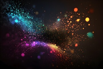Magical neon background with tiny particles, explosions, swirls of glitter and confetti. Abstract dark background.AI