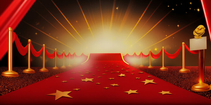 red carpet with stars and spotlight wallpaper background. Oscars ceremony wallpaper. Generative AI