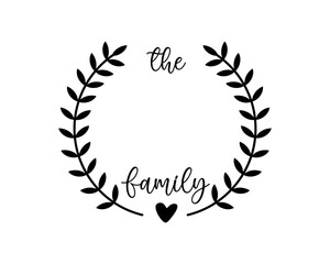 Hand lettering Family name monogram split monogram the family welcome home sign wedding floral ornament wreath border frame greeting card invitation